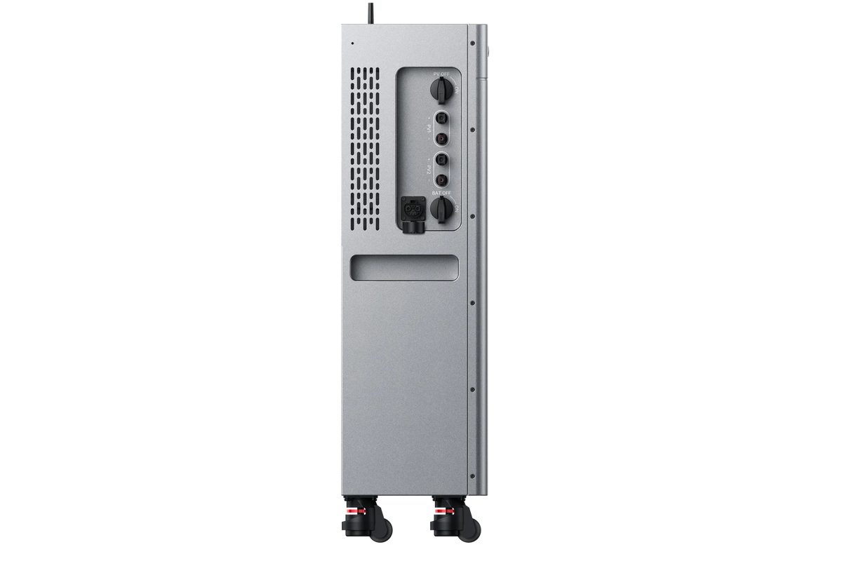 Aansluitzijde met de twee MPPT ingangen van de Zendure SolarFlow 4000 Mix Pro
