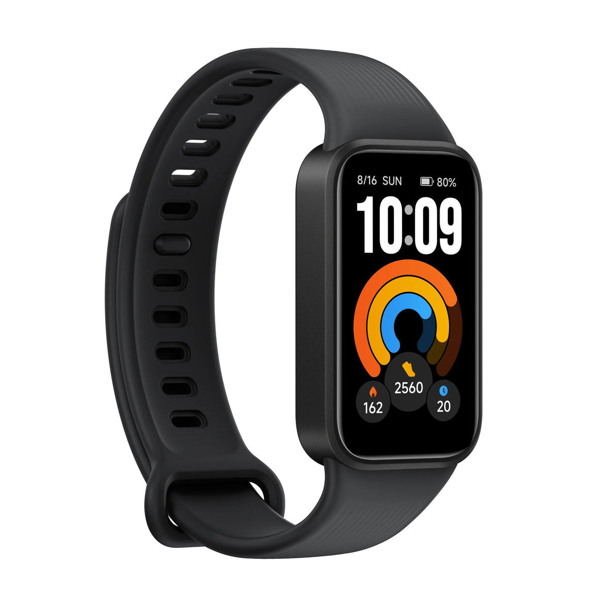 Zwarte Xiaomi Smart Band 11 Active schuin van links