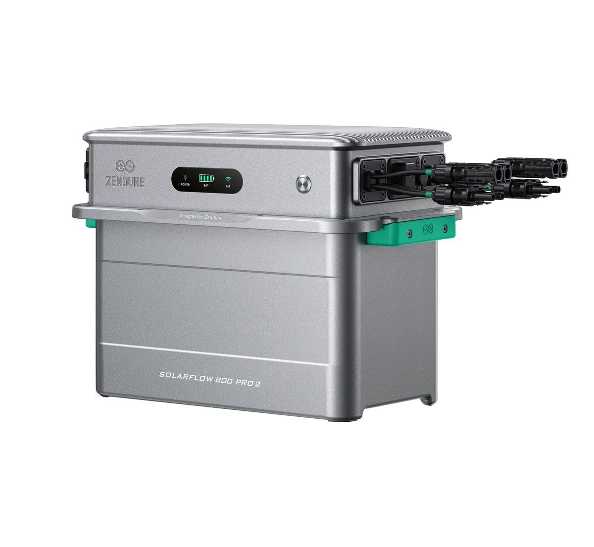 Rechterzijde van de Zendure SolarFlow 800 Pro 2 met MC4-aansluitingen