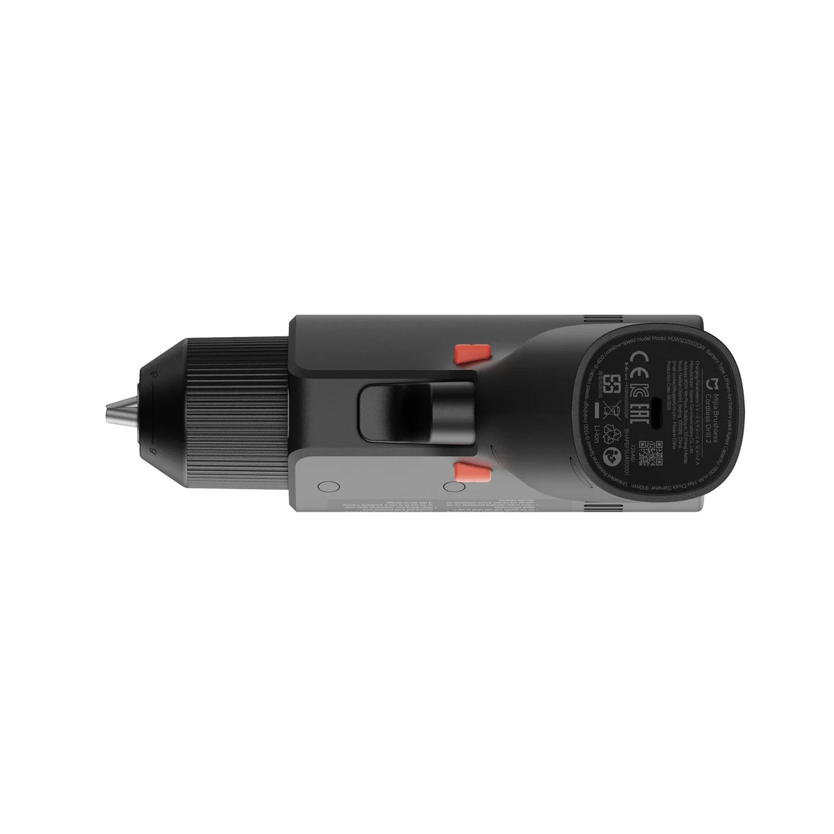 Onderkant van de Xiaomi Mijia Brushless Cordless Drill 2 met het display in beeld