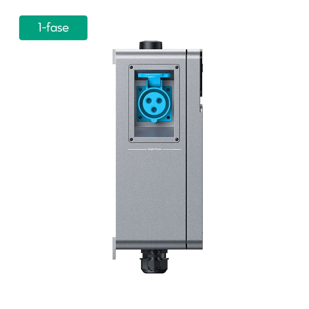 Aansluitkast met blauwe contactdoos bij de Zendure SolarFlow PowerHub 1 fase