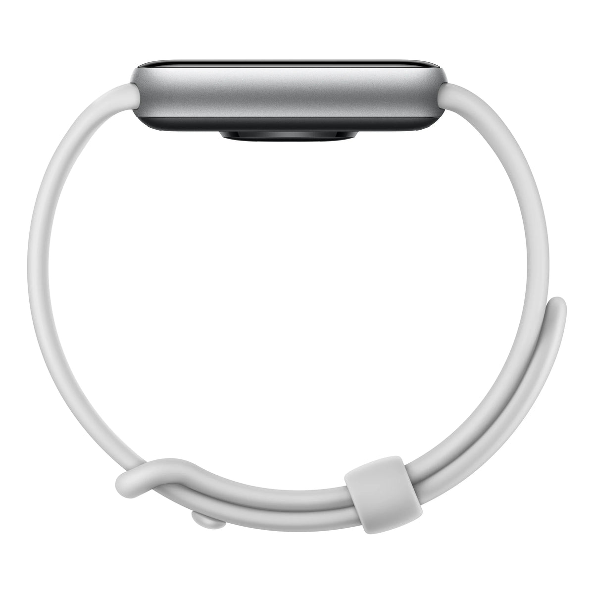 Zijaanzicht van de Xiaomi Smart Band 10 Pro in het zilver