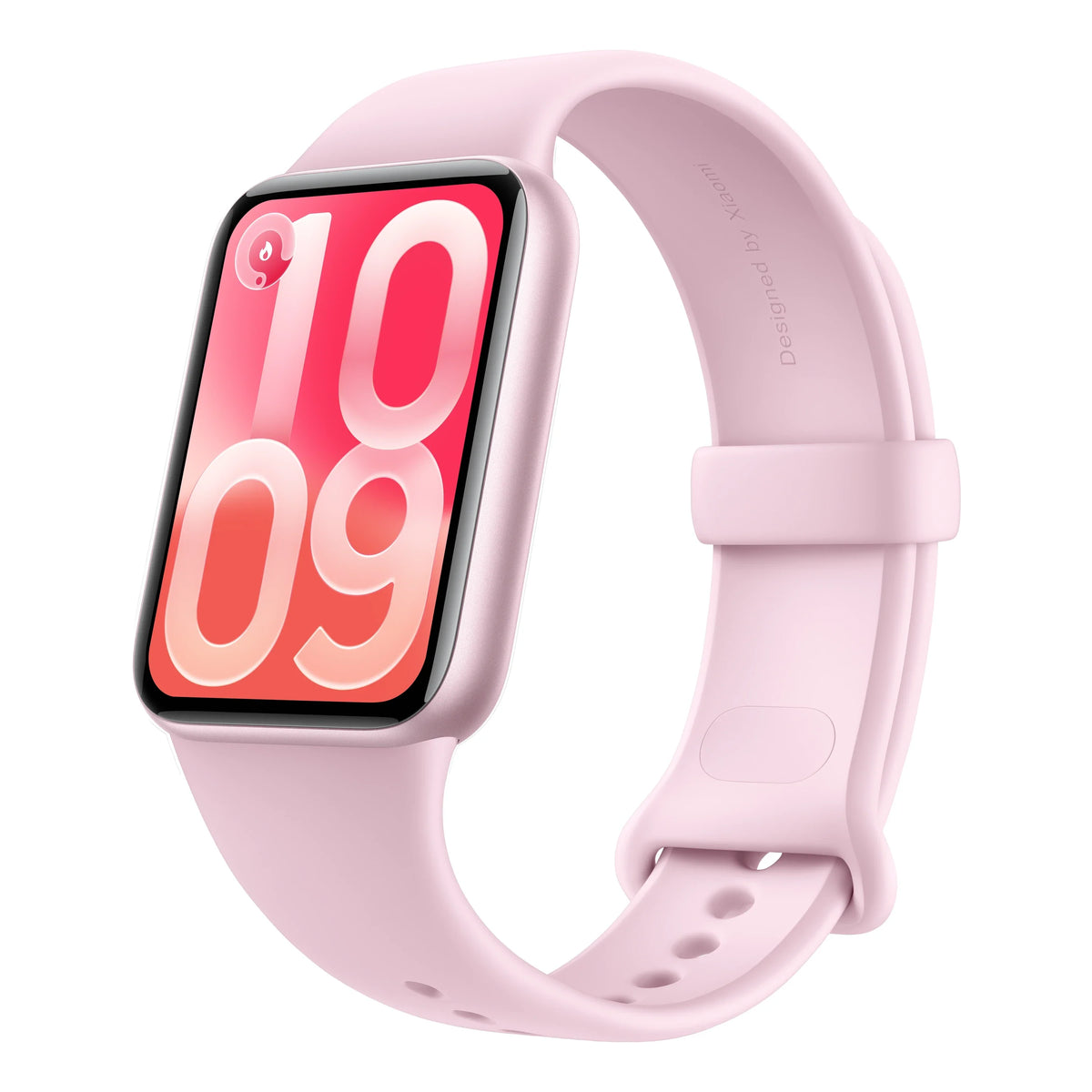 Xiaomi Smart Band 10 Pro in het roze van linksvoor met de band open