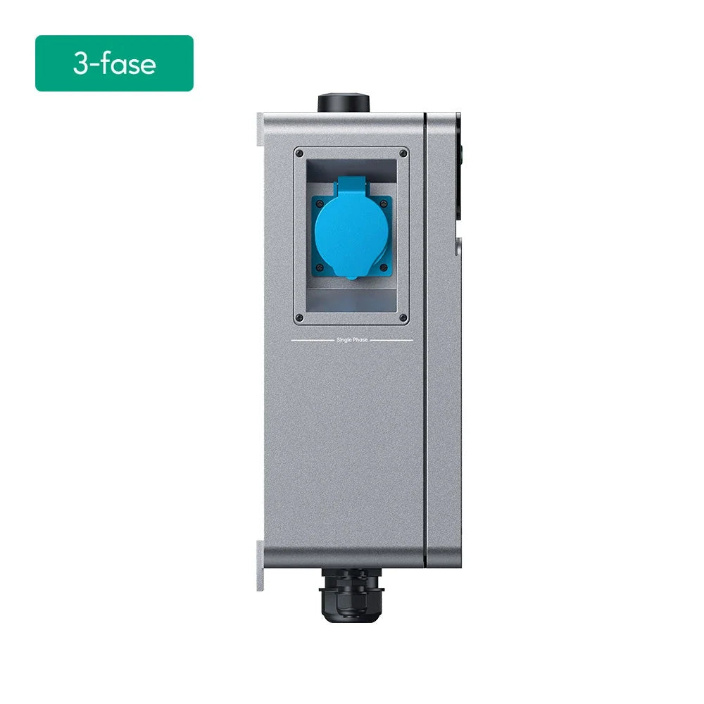 Aansluitkast met blauwe contactdoos bij de Zendure SolarFlow PowerHub 3 fase