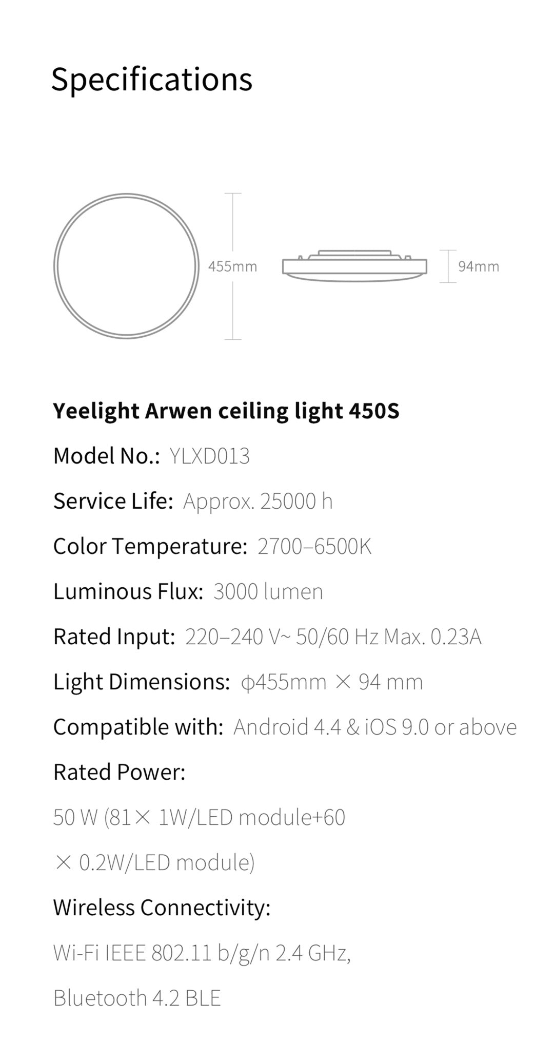 Xiaomi Yeelight LED Ceiling Light Arwen 450S