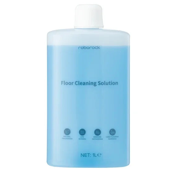 Blauwe Roborock vloerreinigingsvloeistof fles van 1 liter met natuurlijke geurstoffen, vooraanzicht