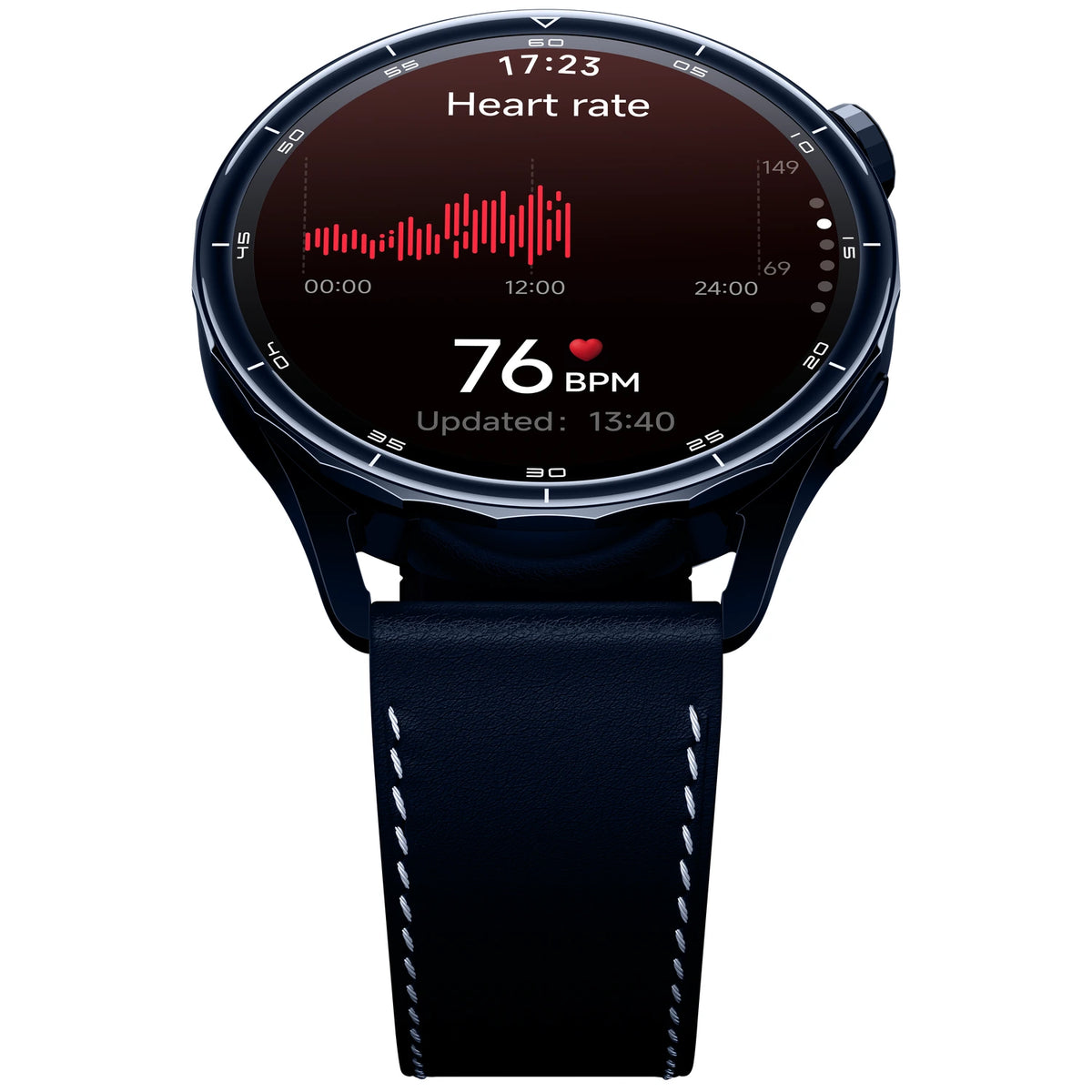 Xiaomi Watch S5 smartwatch in blauw toont hartslagmeting met dagoverzicht op het AMOLED scherm