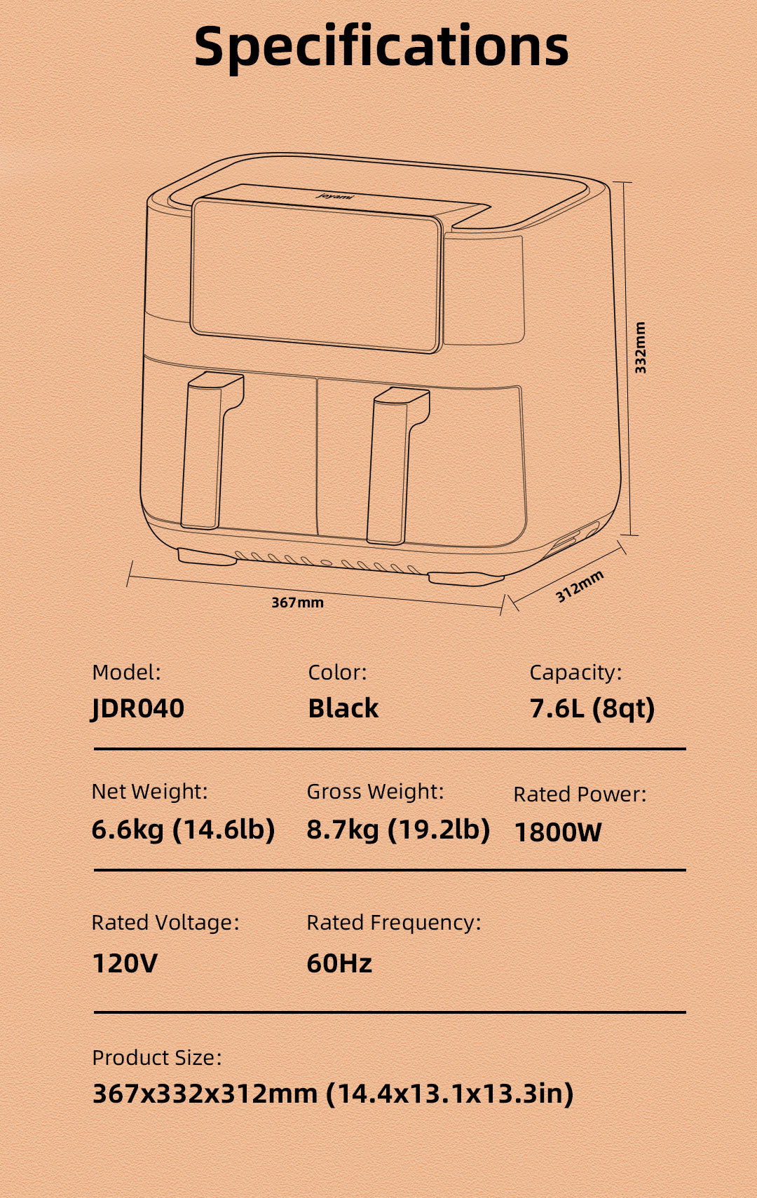 Xiaomi Joyami Air Fryer 7.6 Liter