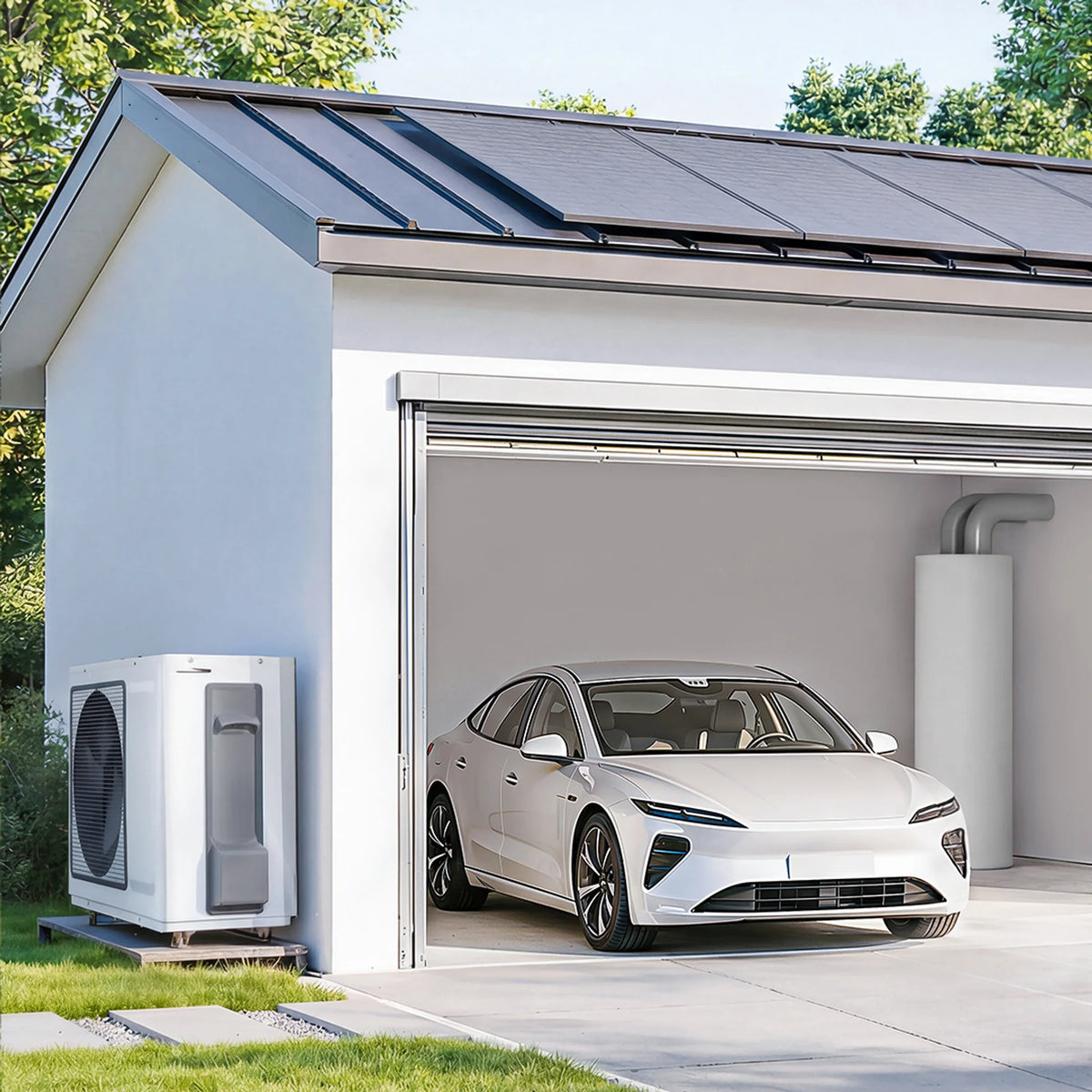 Zendure SolarFlow 2400 AC+ in de garage naast de auto